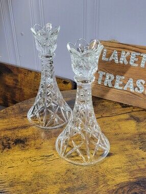 Imperial Cut Crystal Pair of Candle Holders - Clear Glass